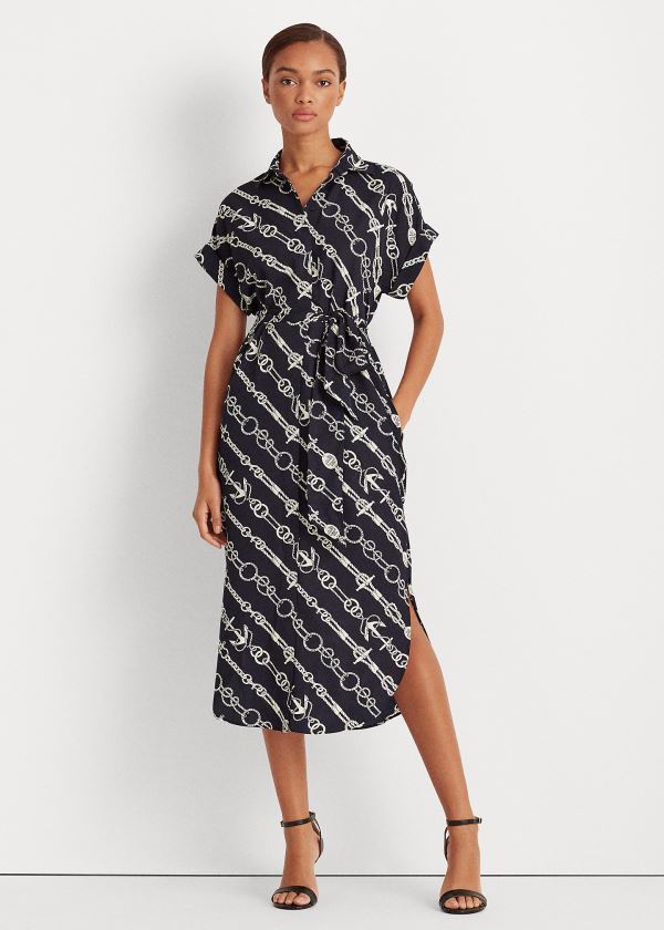 Ralph Lauren Anchor-Print Crepe Skjortekjole Dame Danmark (EAOTH9174)